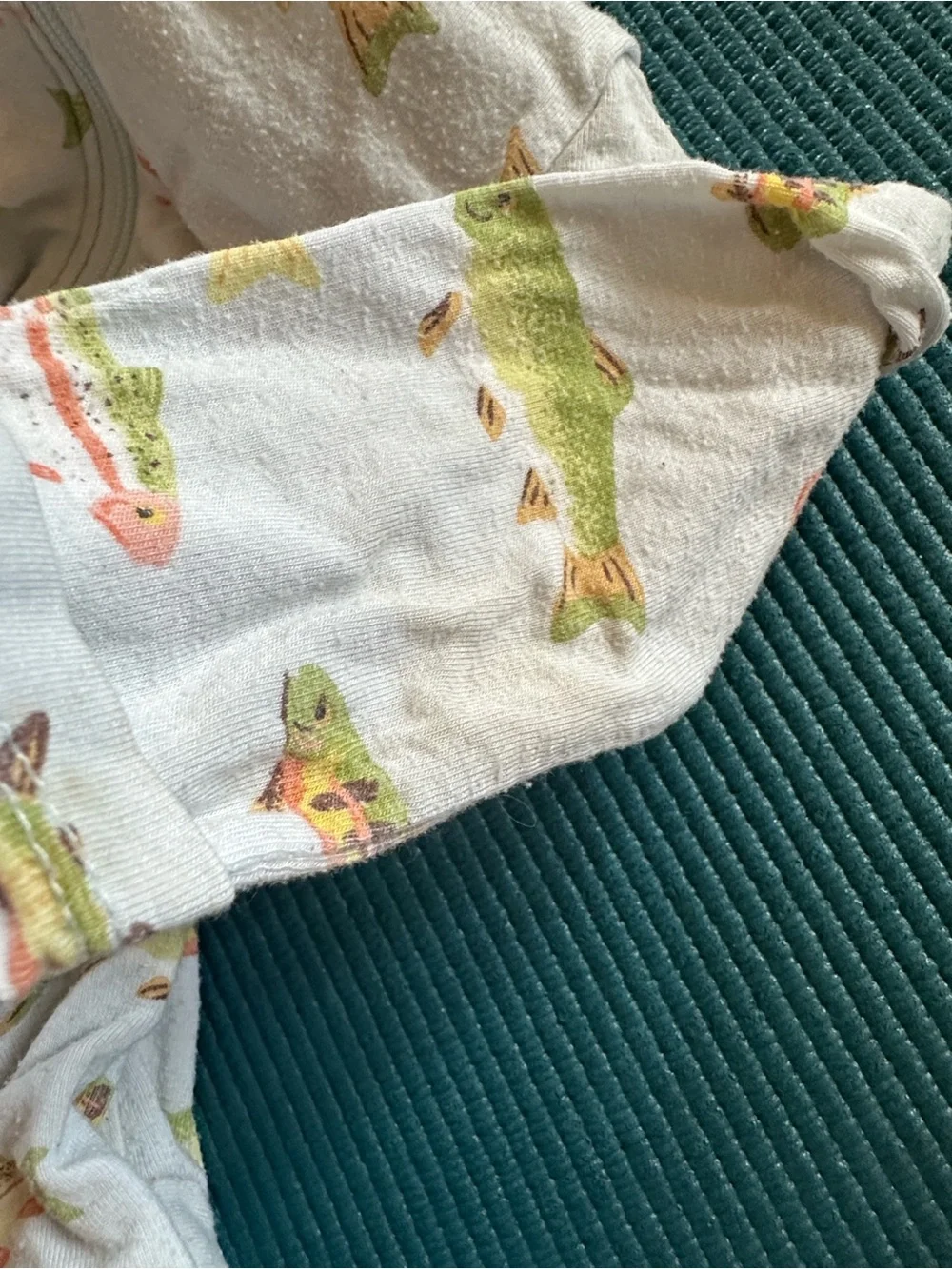 Angel Dear Light Blue Green Yellow Fish Pattern Bamboo Sleeper Footie 6-9 Months